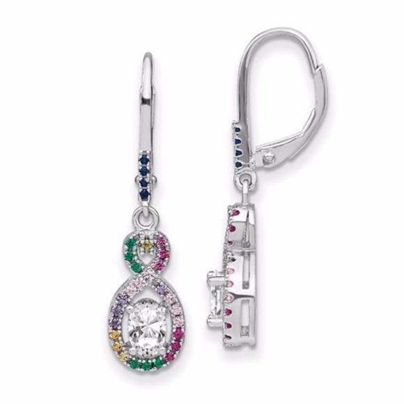 Colorful CZ Infinity Dangle Leverback Earrings